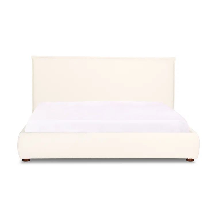 Serene White Velvet King Platform Bed with Tufted Upholstery