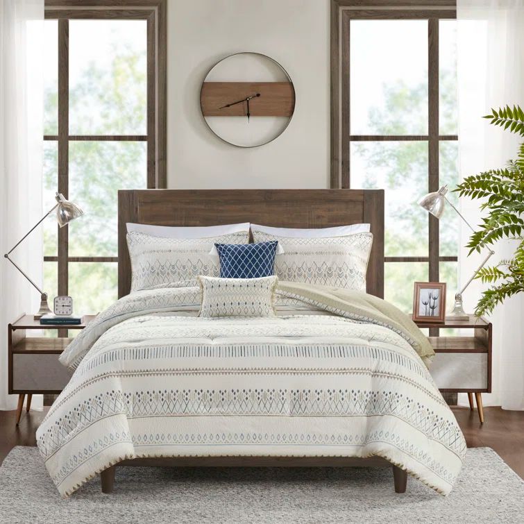 King Blue Reversible Microfiber Comforter Set with Throw Pillows