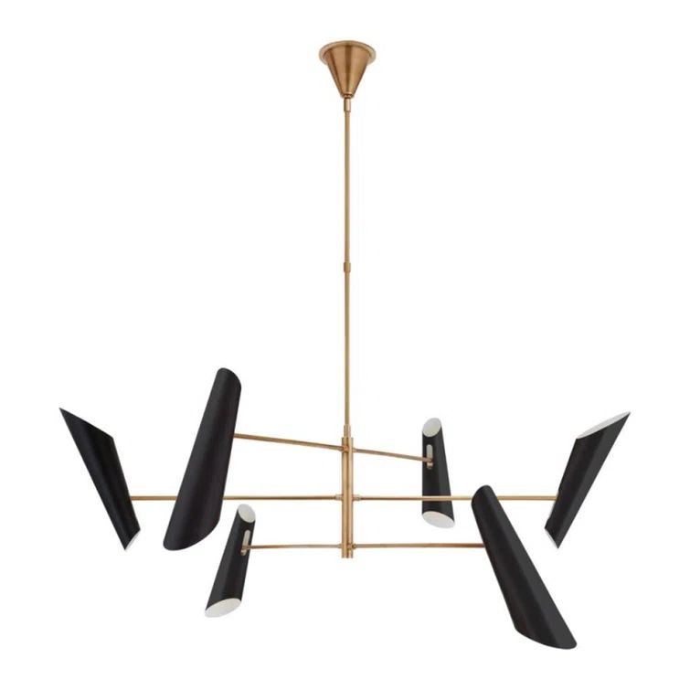 Brushed Brass and Black Mid-Century Modern LED Chandelier