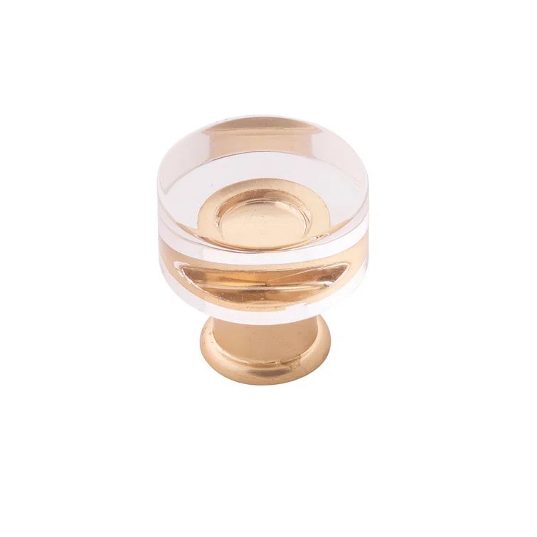 1-Inch Round Clear Acrylic and Brushed Brass Cabinet Knob