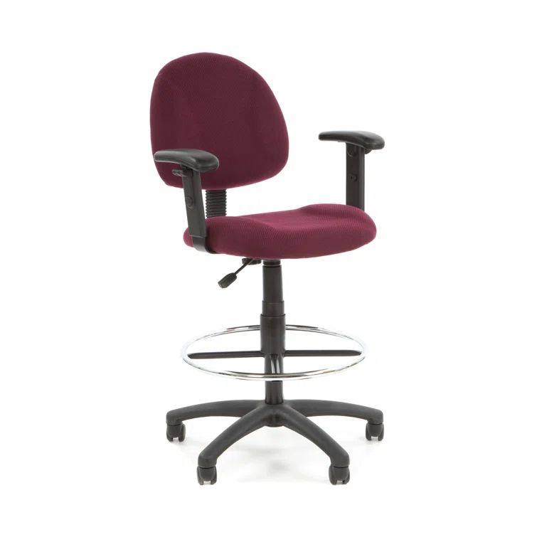 Burgundy Tweed Adjustable Swivel Drafting Chair with Footring