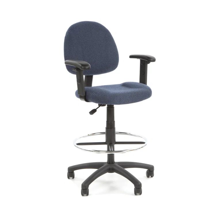 Blue Tweed Adjustable Swivel Drafting Chair with Metal Footring