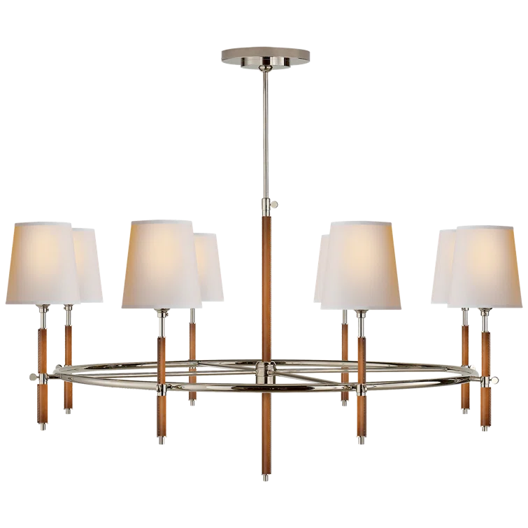 Bryant Polished Nickel and Leather 8-Light Drum Chandelier
