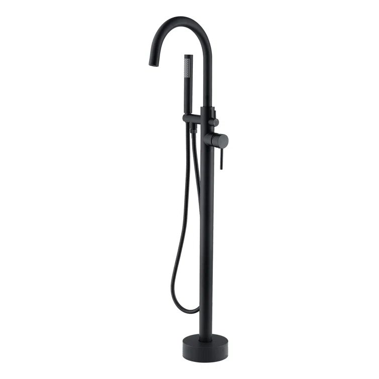 Matte Black Freestanding Tub Filler with Hand Shower