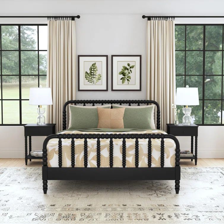 Black Mahogany Queen Panel Bed with Two Nightstands
