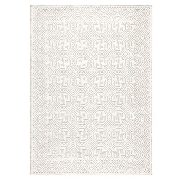 Ivory Greige Synthetic Reversible Rectangular Area Rug 6'6" x 9'6"