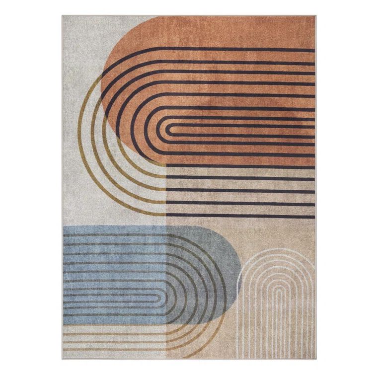 Avani Retro Arch Blue and Beige Tufted Washable Rug