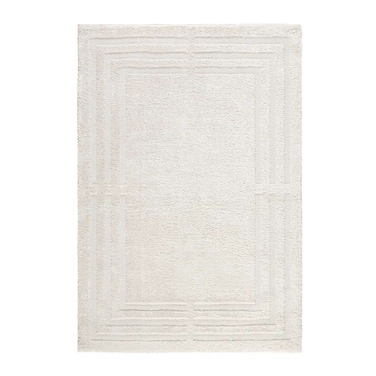 Beige Geometric Washable Shag Area Rug 5'2" x 7'2"