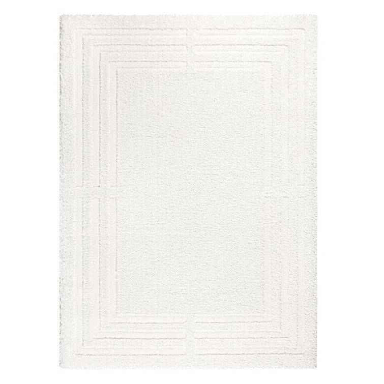 Ivory Geometric Shag Synthetic Rectangular Area Rug 6' x 9'