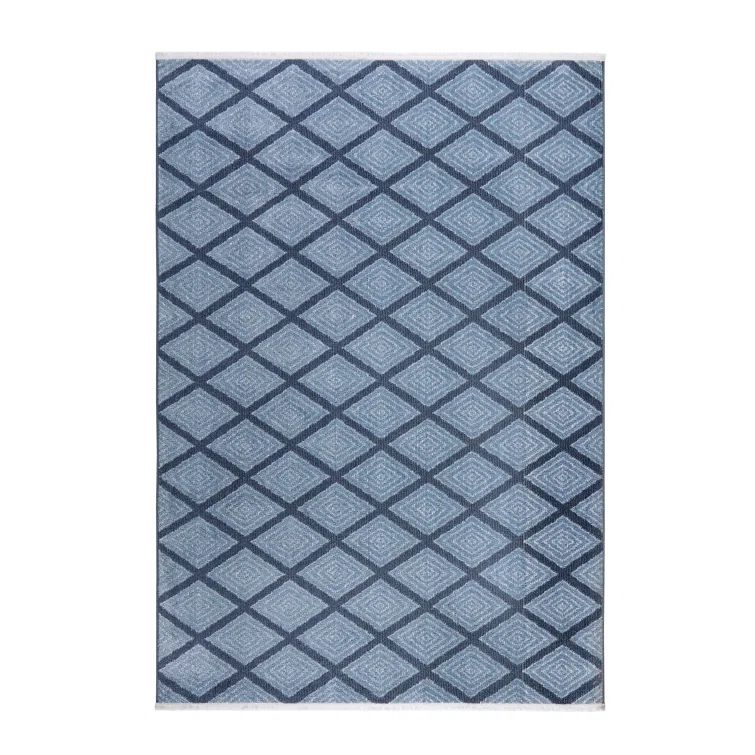 Blue Diamond Pattern 8' x 10' Washable Polyester Area Rug