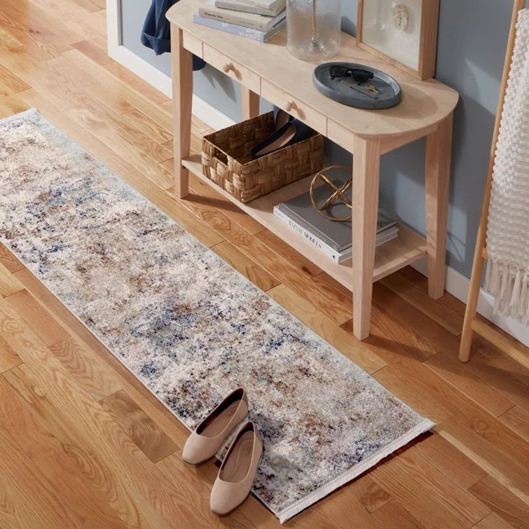 Brown and Beige Abstract Cloud Washable Runner Rug with Non-Slip Backing