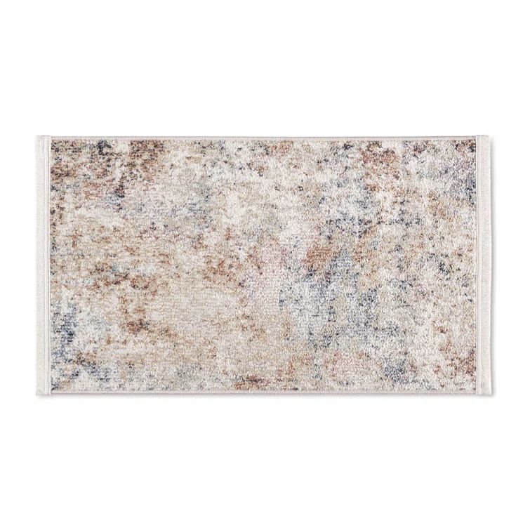 Abstract Brown and Beige Synthetic Washable Area Rug with Non-Slip Backing