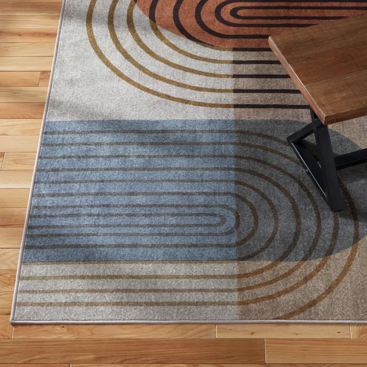 Avani Retro Arch Beige and Rust Washable Tufted Area Rug