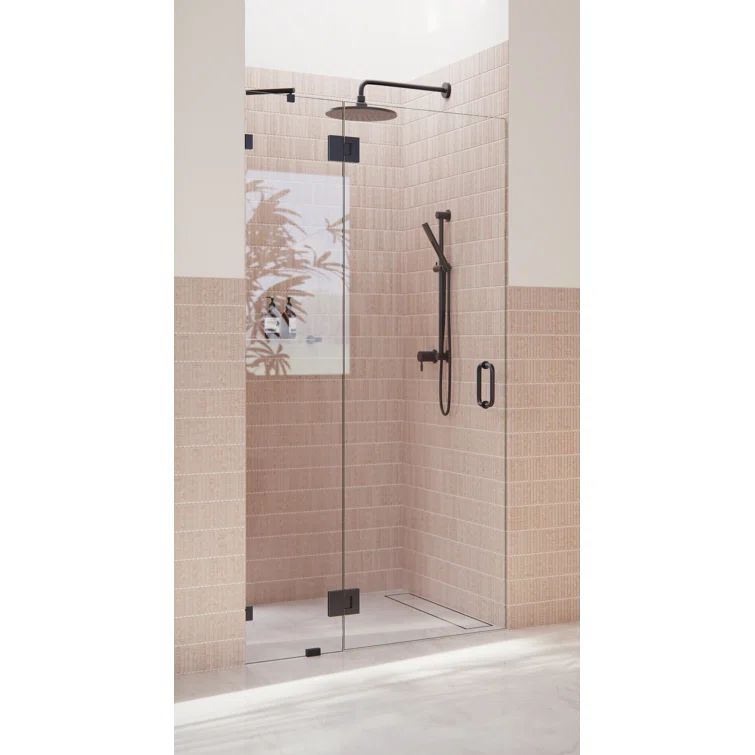 Matte Black Frameless Glass Hinged Shower Door, 78" x 38.25"