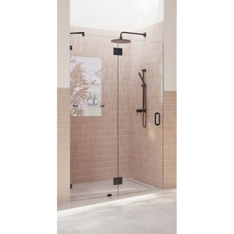 Matte Black Frameless Glass Hinged Shower Door, 78" x 53.9"
