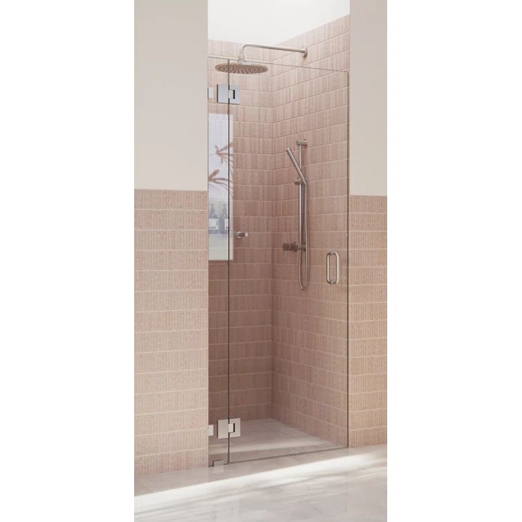 Halo 78'' x 34'' Brushed Nickel Frameless Glass Hinge Shower Door