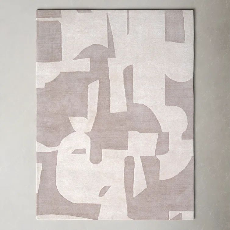 Hand Tufted Abstract Taupe and Cream Wool Rug 9' x 12'