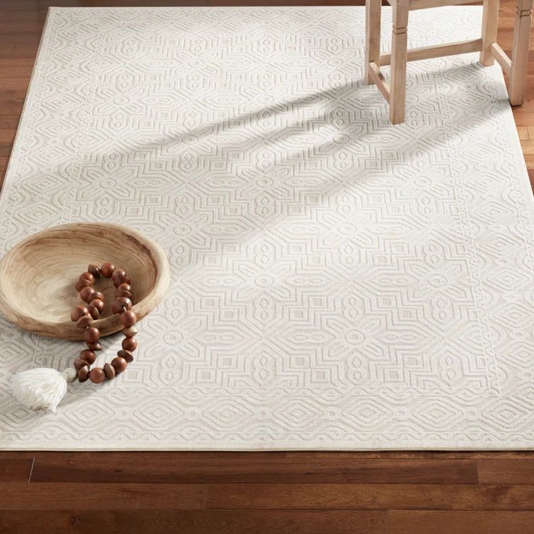 Maya Ivory and Greige Polyester Rectangular Medallion Area Rug