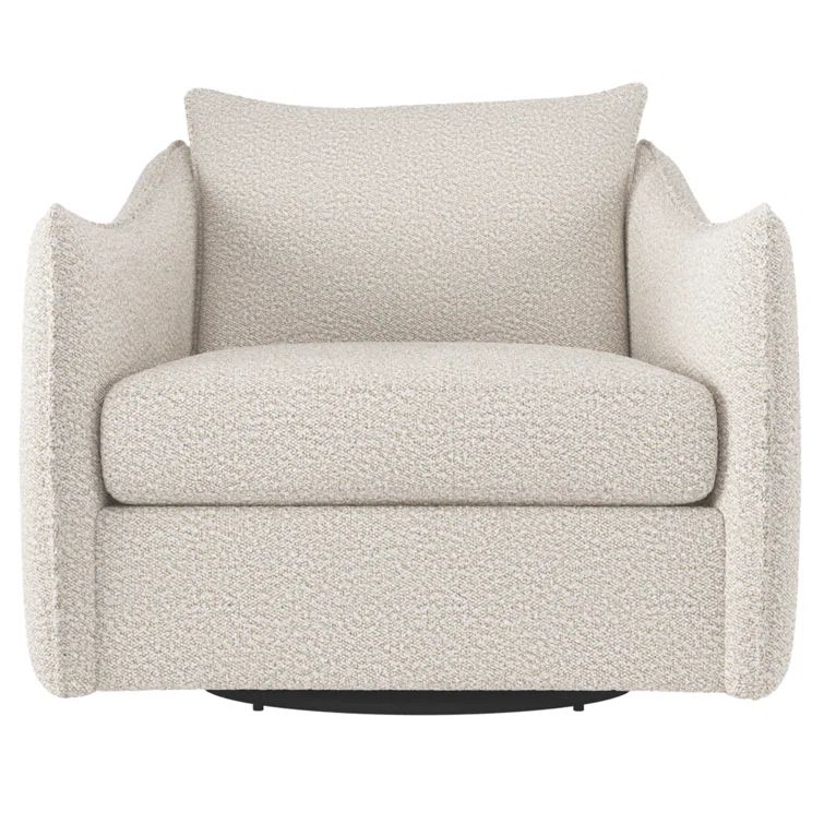 Cream Boucle Swivel Armchair with Manufactured Wood Base