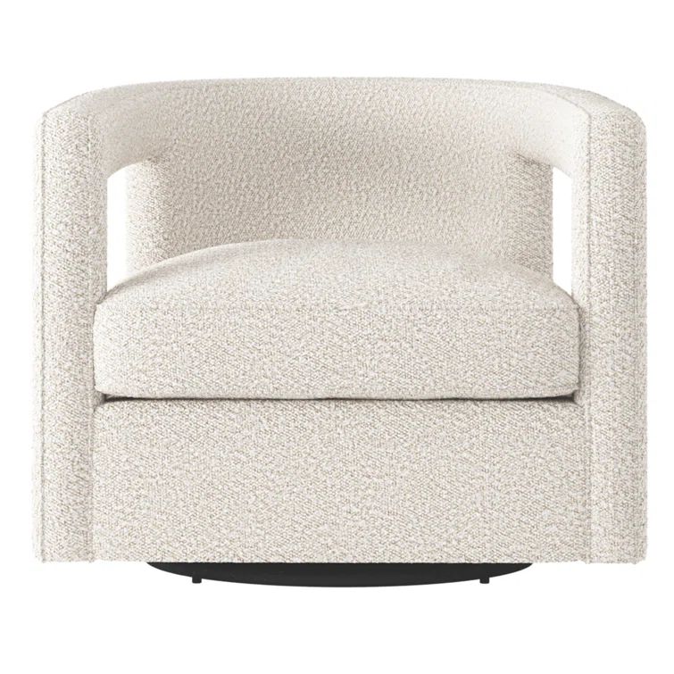 Cream Boucle Upholstered Swivel Barrel Chair with Manufactured Wood Base