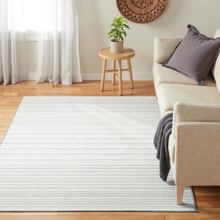 Layne Silver Gray Tufted Stripe Washable Area Rug 5'2" x 7'2"