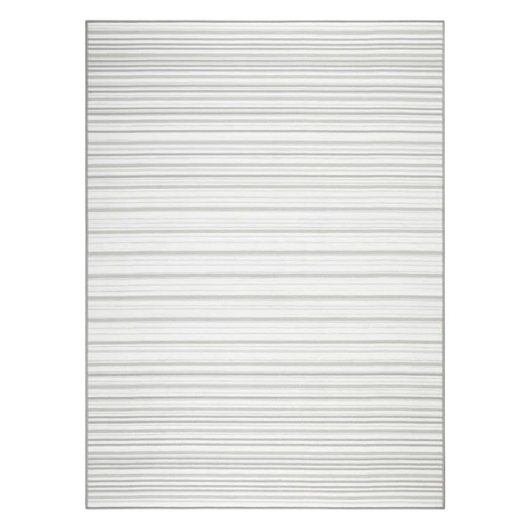 Layne Silver Gray Stripe Washable Synthetic Area Rug 6' x 9'