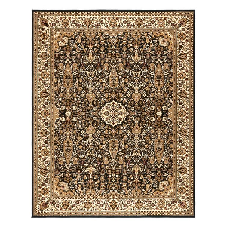 Majestic Black and Beige Synthetic Traditional Persian Area Rug