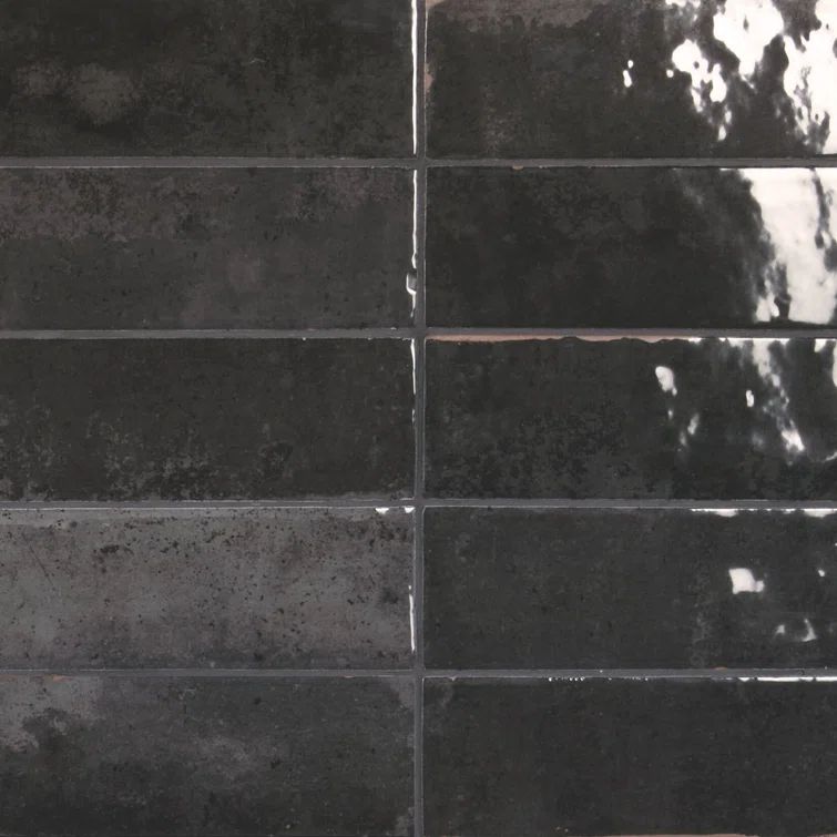 Tennessee Black Glossy Ceramic Subway Wall Tile, 2" x 6"