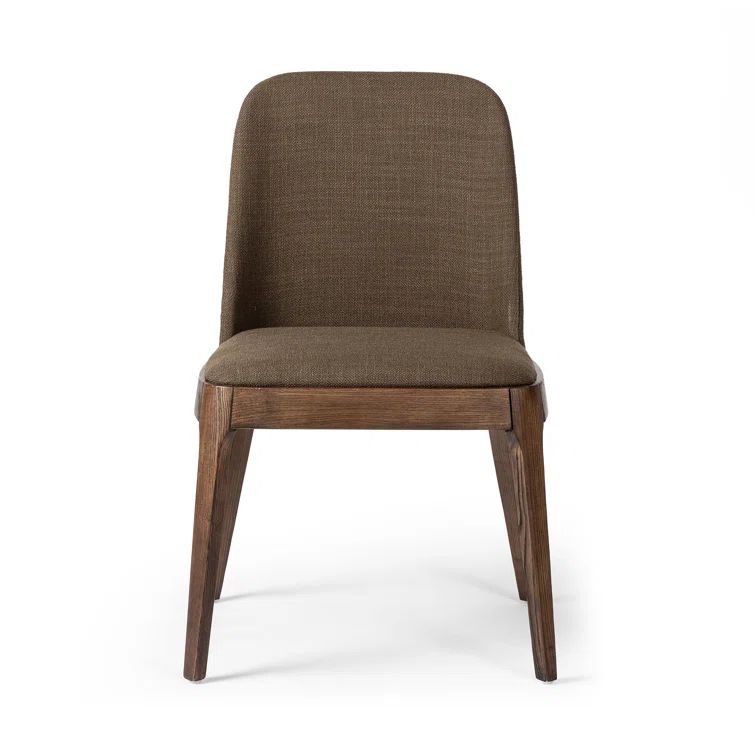 Olive Brown Upholstered Side Chair with Wood Legs