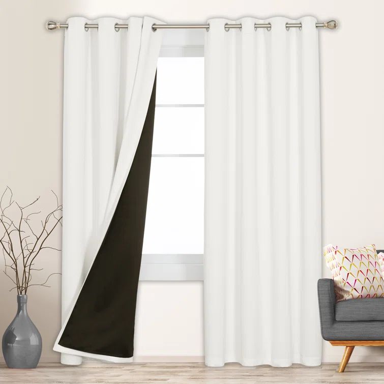 White Faux Silk Blackout Grommet Curtain Panel Pair