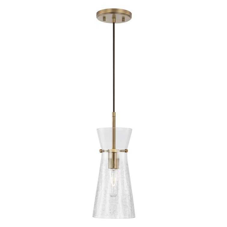 Mila Aged Brass Pendant with Clear Half-Crackle Glass Shade