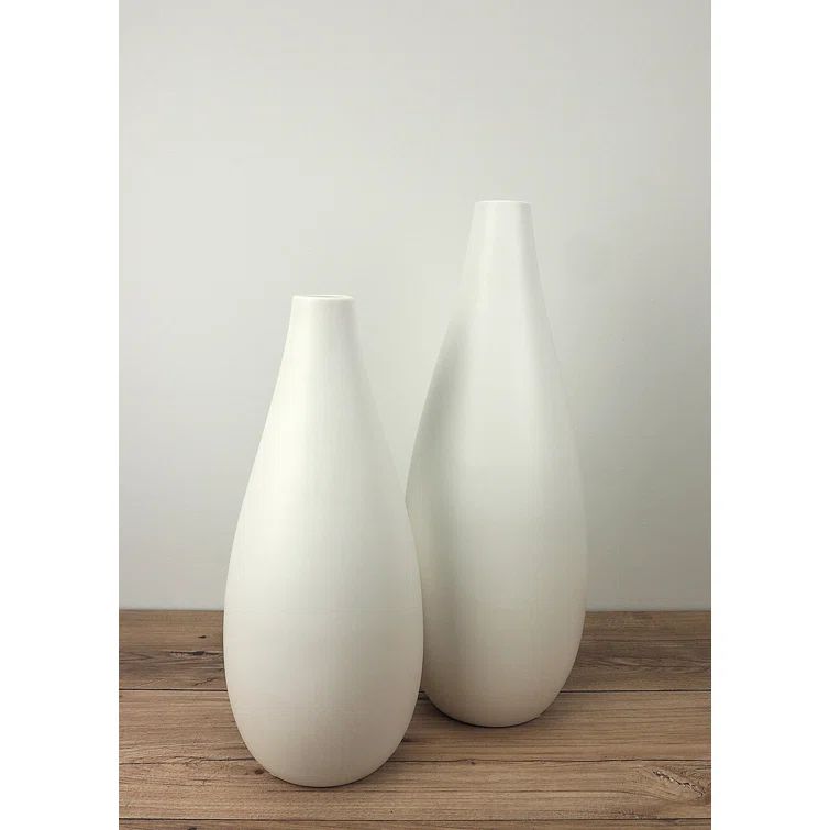 Elegant White Ceramic Table Vase 15.7" with Slim Bouquet Design