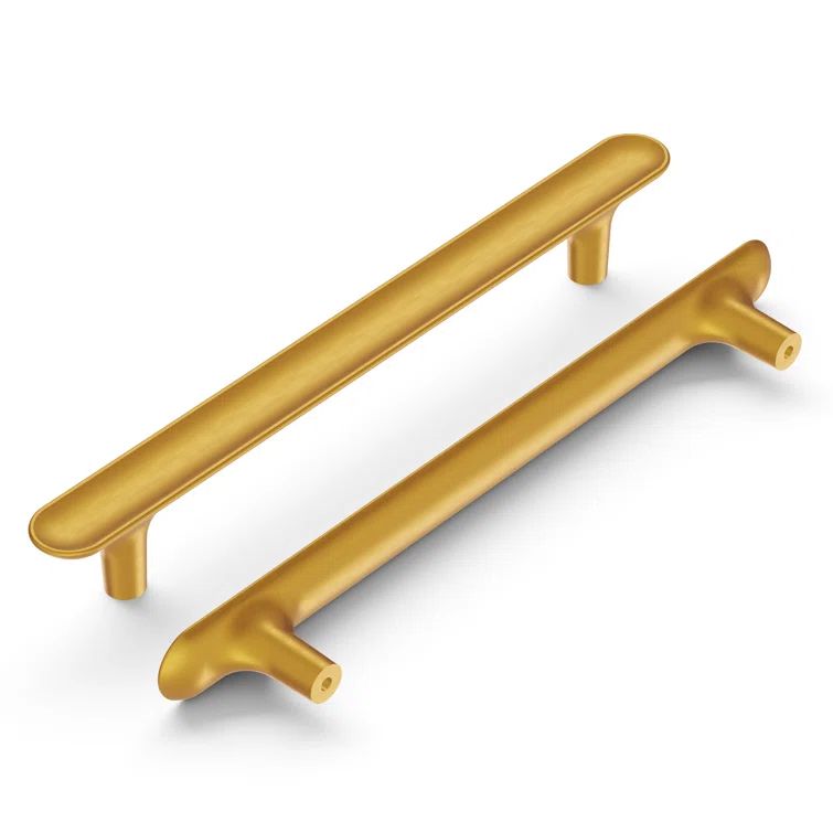 Brushed Golden Brass Kitchen Cabinet Handles, 6-5/16" Solid Core Drawer Pulls