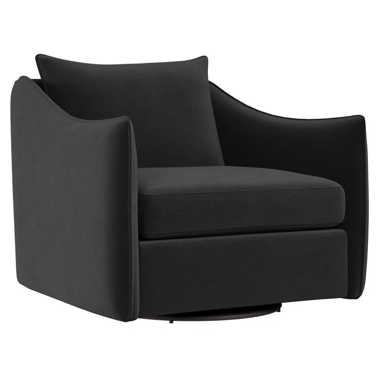 Gray Velvet Swivel Armchair with Manufactured Wood Frame