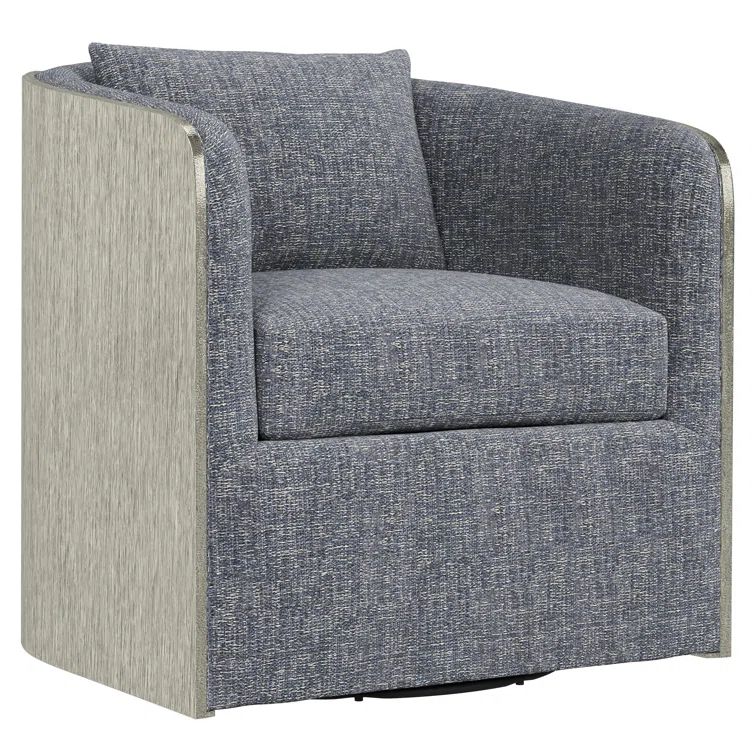 Gray Chenille and Metal Swivel Barrel Chair