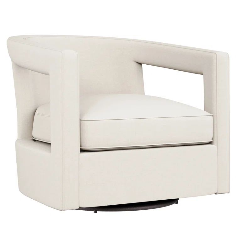 Cream Linen Swivel Barrel Chair with Manufactured Wood Frame