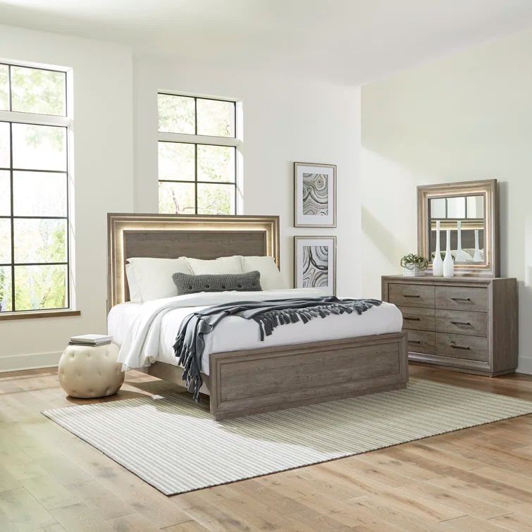 Greystone Queen Panel Bed with Dresser and Mirror