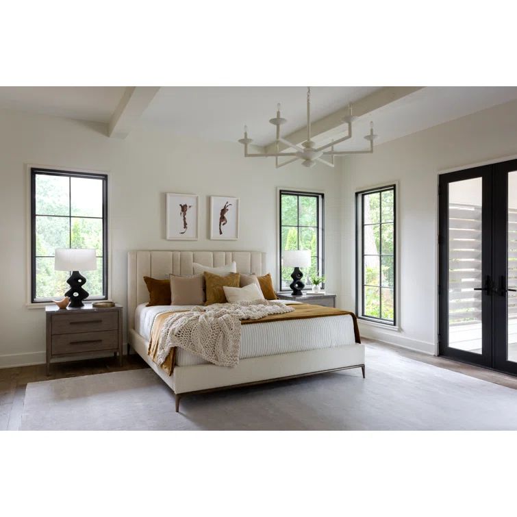 Cream Tufted Upholstered Queen Bed with Metal Frame