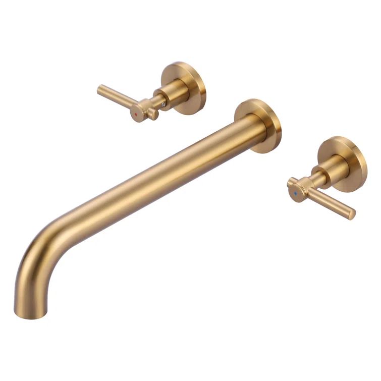 Brushed Gold Wall Mount Tub Filler Faucet with Lever Handles