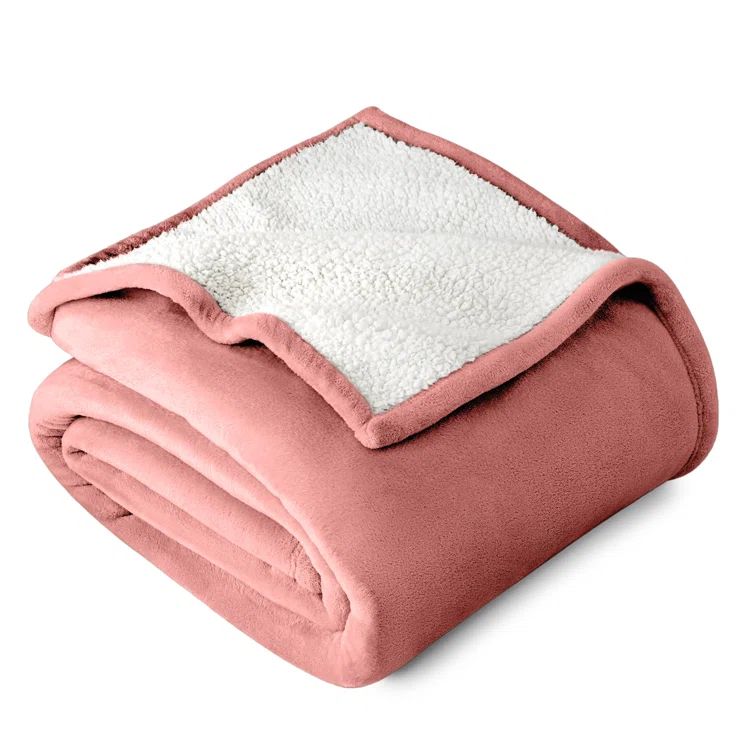 Full Dusty Rose Sherpa Fleece Reversible Blanket