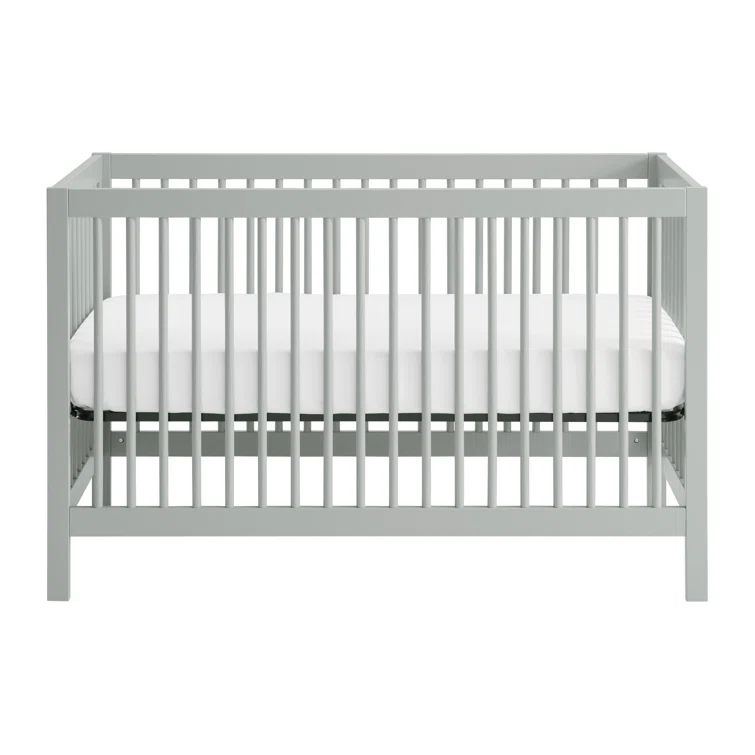 Gray Solid Wood 4-in-1 Convertible Crib with Round Spindles