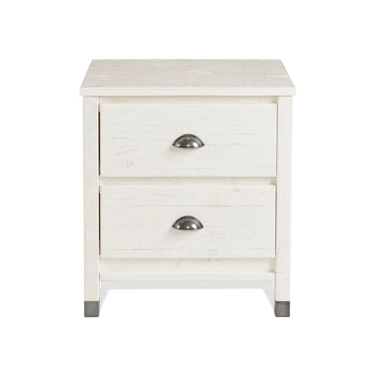 Baja Rustic Shabby White Solid Wood 2-Drawer Nightstand