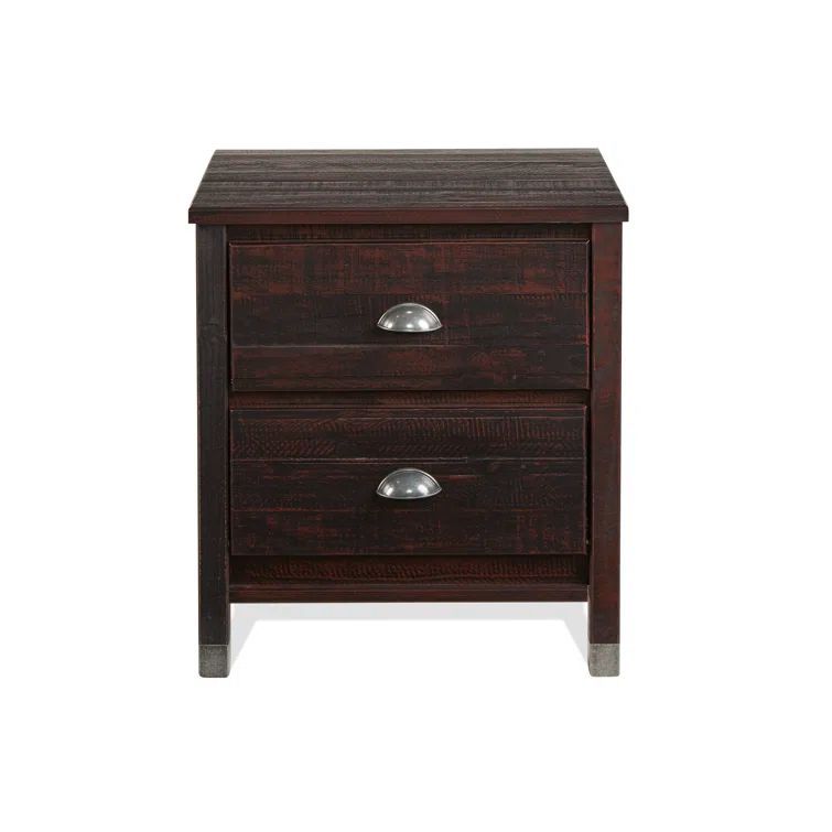 Baja Medium Pine 2-Drawer Nightstand with Steel Accents