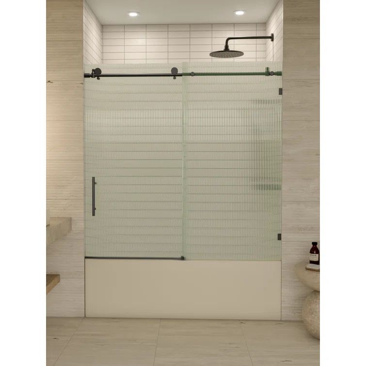 Galaxy 60" Frameless Fluted Glass Sliding Bathtub Door