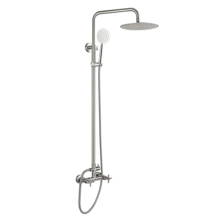 Brushed Stainless Steel Dual Function Outdoor Shower with Handheld Rain Head