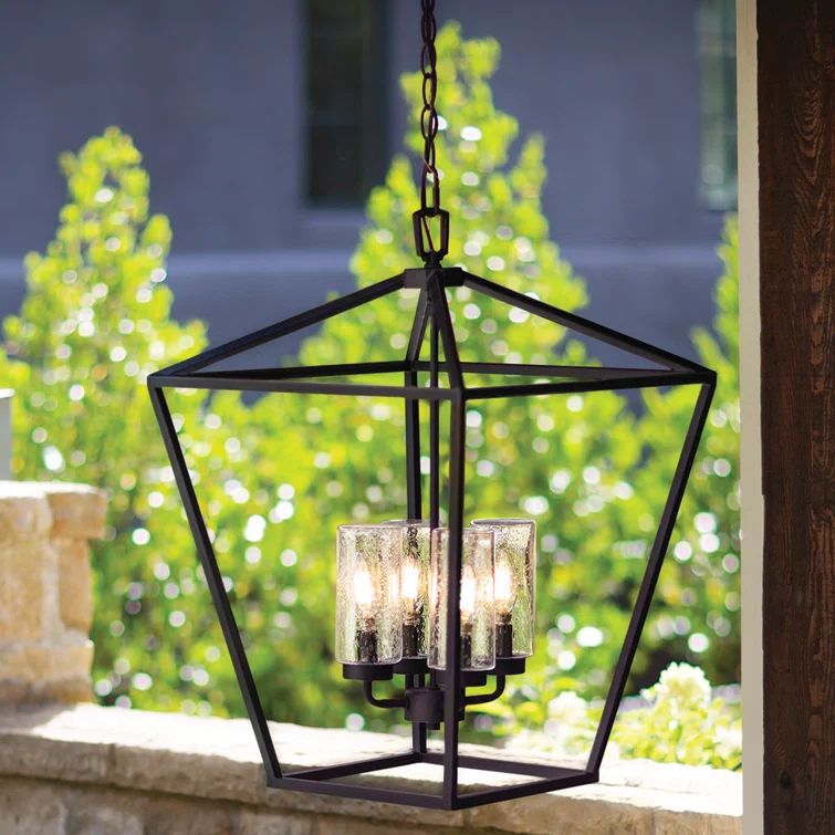Museum Black Vintage 4-Light LED Outdoor Lantern with Clear Seedy Glass