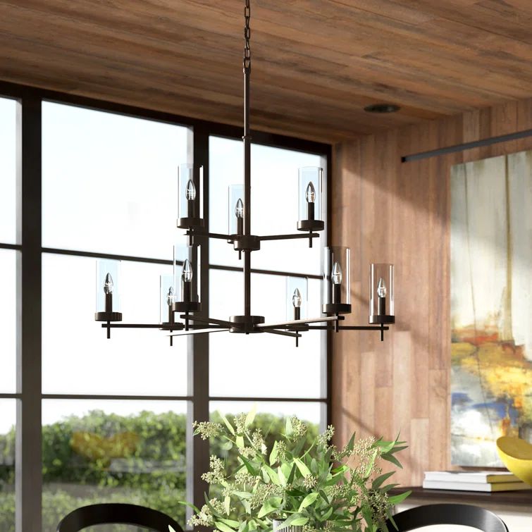 Brushed Oil Rubbed Bronze 9-Light Tiered Chandelier with Clear Glass Shades