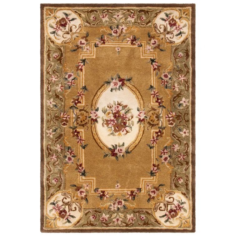 Ivory and Gold Handmade Wool Tufted Rectangular Rug