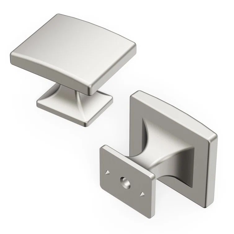 Satin Nickel Rectangular Cabinet Knob with Mounting Hardware