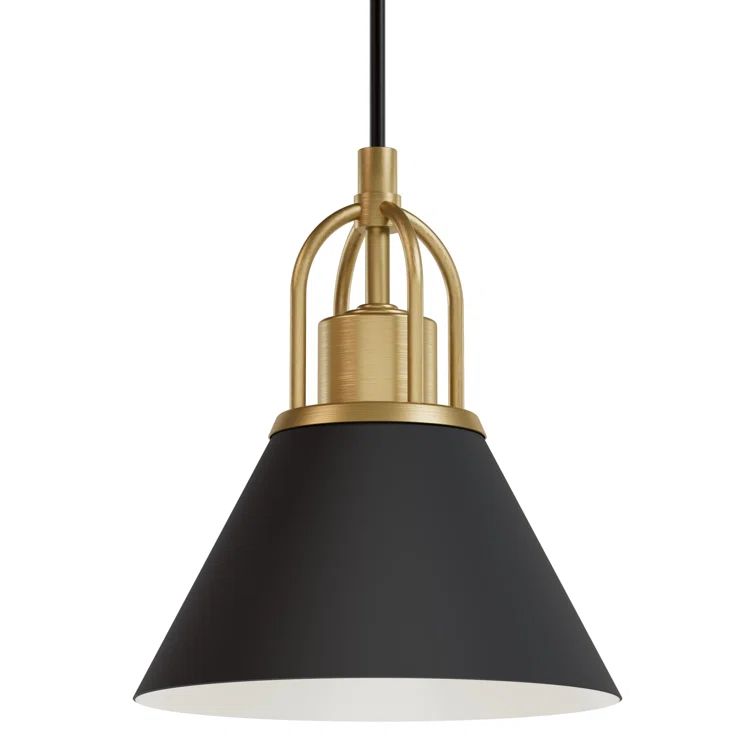 Matte Black and Brass Mini Pendant Light with Glass Shade